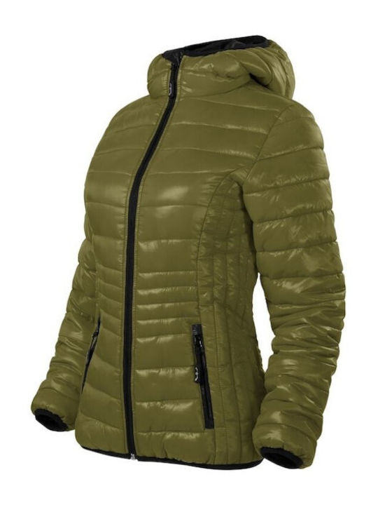 Malfini Women's Short Puffer Jacket for Winter with Hood Khaki