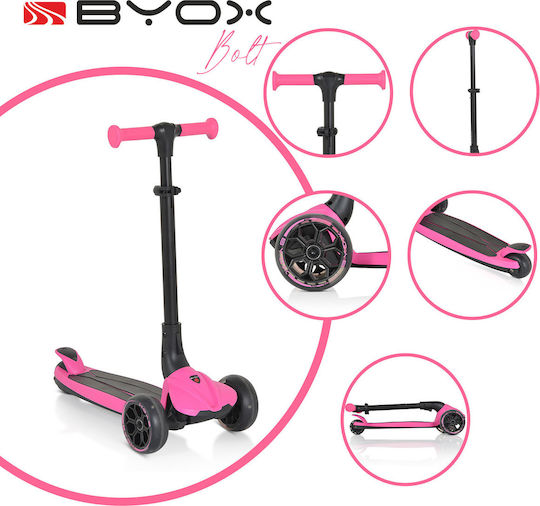 Byox Kids Foldable Bolt 3-Wheel Scooter for 3+ Years Pink