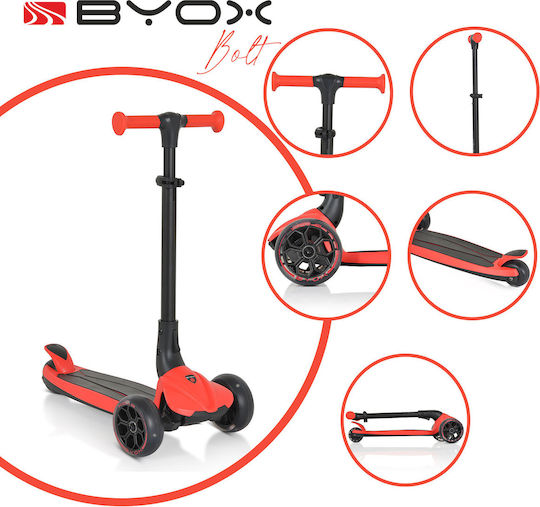 Byox Kids Foldable Scooter Bolt 3-Wheel for 3+ Years Red