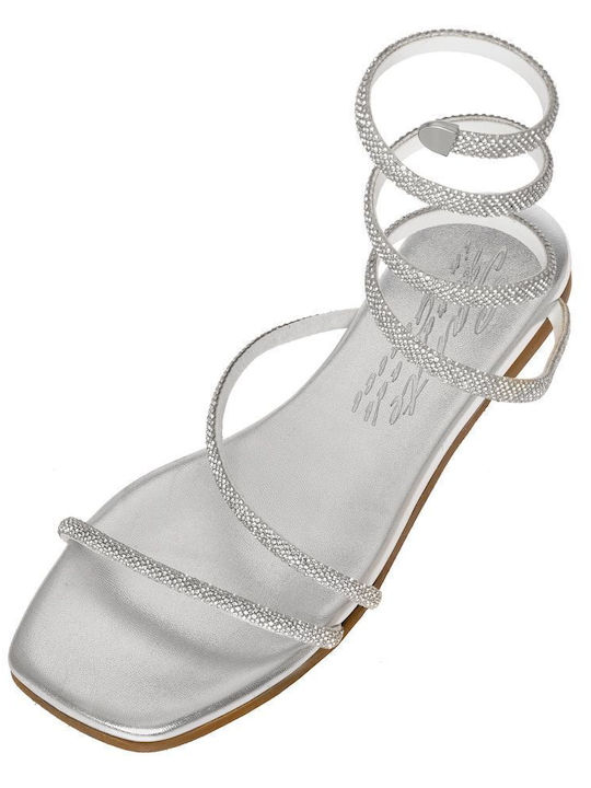 Flache Sandalen für Damen in Silber Farbe