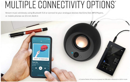 Creative Pebble V3 Компютърни тонколони 2.0 с Bluetooth и мощност 8W в Черен цвят