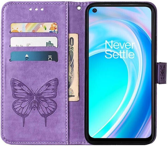 Embossed Butterfly Wallet Piele artificială Violet (OnePlus Nord CE 2 Lite 5G )