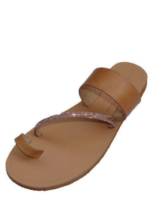 Leather Handmade Flat Sandal with Glitter natural color