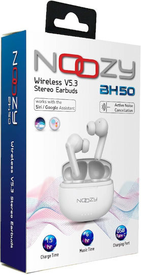 Noozy BH50 In-ear Bluetooth Handsfree Ακουστικά με Θήκη Φόρτισης Λευκά
