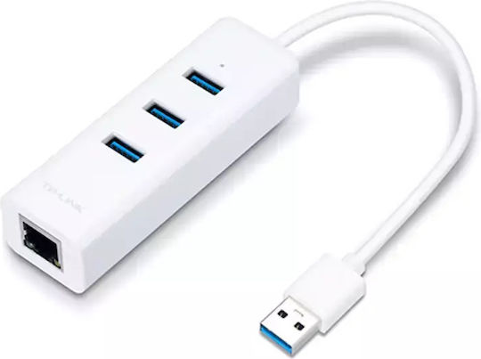 TP-LINK UE330 v2 USB-Hub mit 3 USB 3.0 Schnittstellen mit USB-A Anschluss Ethernet Weiß