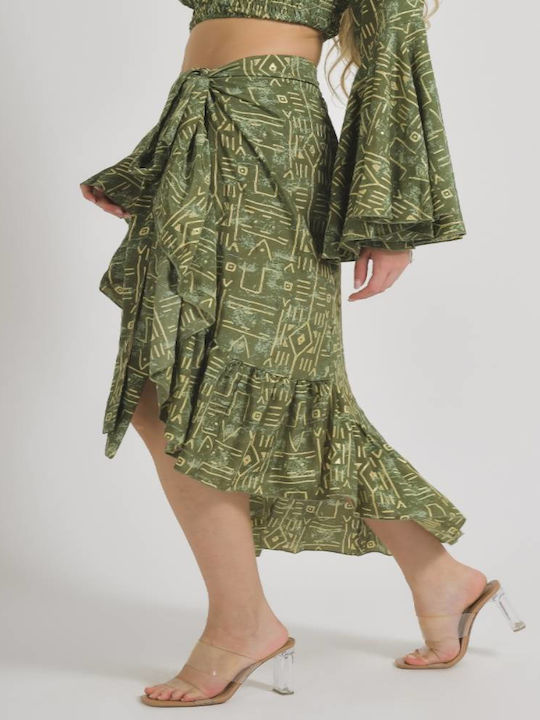 Midi Rock Umschlag Khaki