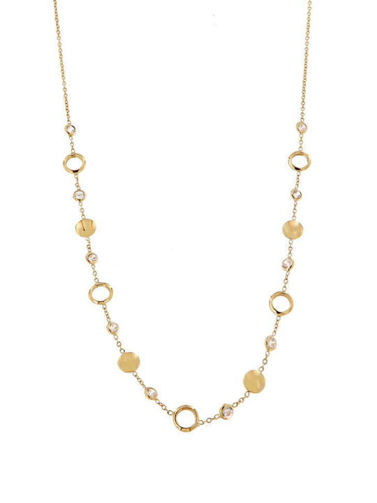 Necklace & Bracelet Set 14K Gold Necklace & Bracelet with Circles & Round White Zircon Stones SET-22114Y