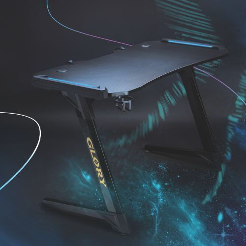 Γραφείο Gaming Glory Ξύλινο Μαύρο με Μεταλλικά Πόδια & LED 120x60x75εκ.