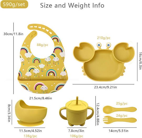 Queen Mother Set Essgeschirr Tiere - Καβουράκι aus Silikon mit rutschfester Basis Gray 6Stück für 6+ Monate