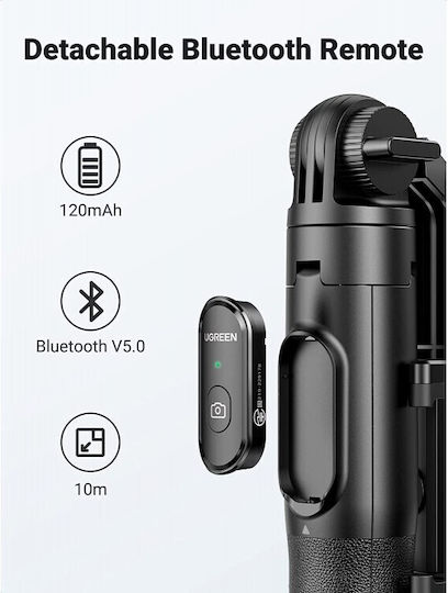 Ugreen LP586 Selfie Stick Cell Phone Tripod Bluetooth Black