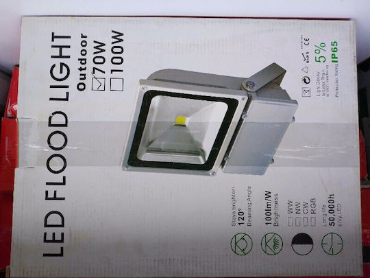Αδιάβροχος LED Προβολέας 70W Студено бяло 6500К IP65