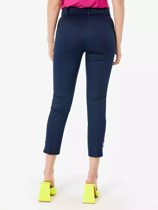 Forel Women's Cotton Capri Trousers in Slim Fit Navy Blue