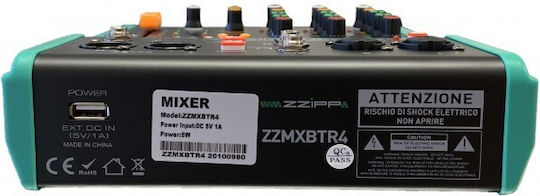ZZiPP ZZMXBTR4 Analoger Mischpult 4 Kanäle mit Phantom Power & 2 XLR-Eingänge & Bluetooth