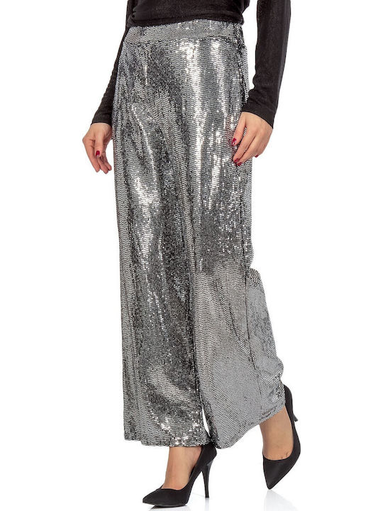 Women's Fabric Trousers Silver with Sequins