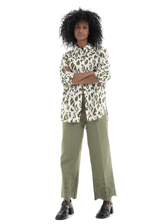 Scotch & Soda Liv Women's High-waisted Fabric Trousers in Straight Line Khaki