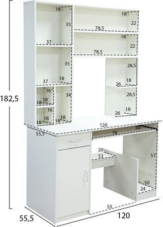 Computer Büro Status Holz mit Bücherregal Weiß 120x55x182cm