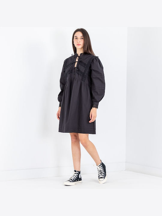 Broderie Anglaise Mini Φόρεμα Μαύρο