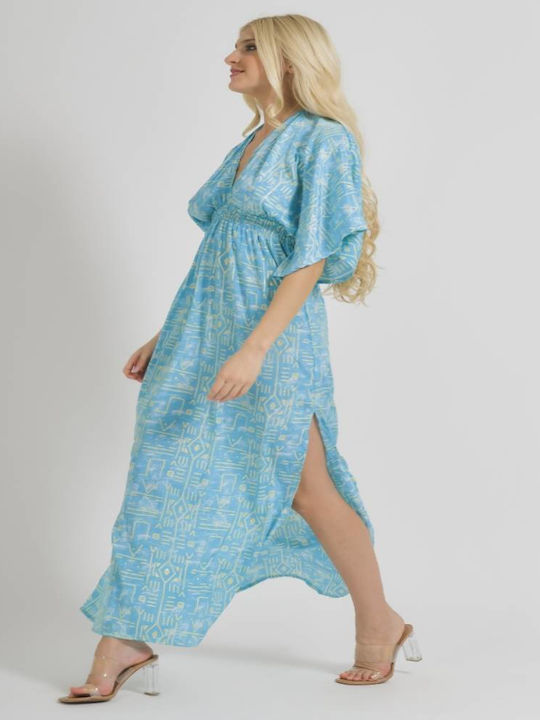 Ble Resort Collection Summer All Day 3/4 Sleeve Maxi Dress with V Neck Light Blue Print
