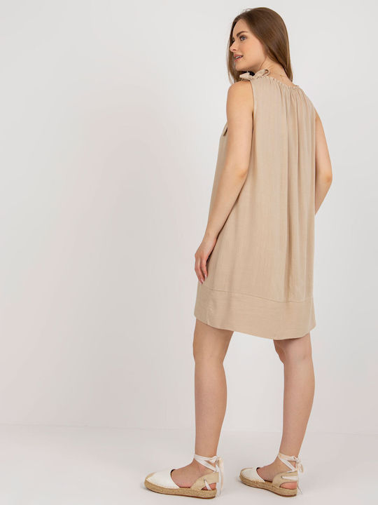 Och Bella Sommer Mini Kleid Dark Beige