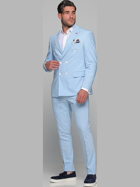 Men's Summer Suit with Vest Light Blue