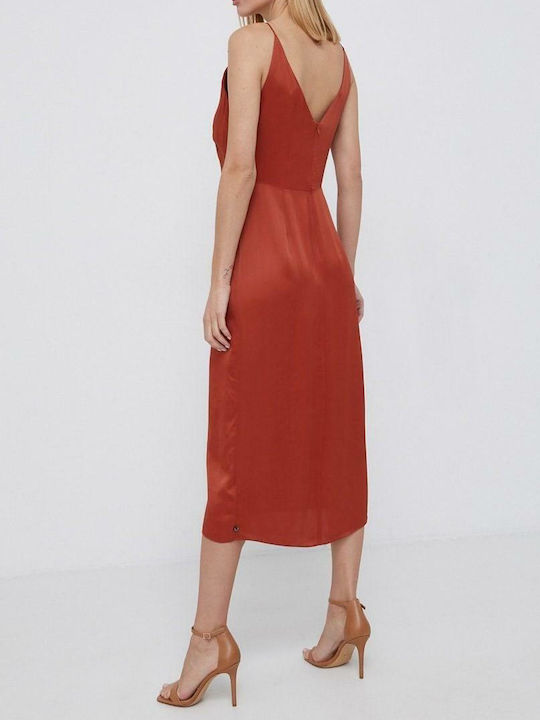 Scotch & Soda Midi Evening Dress with Slit Brick Red