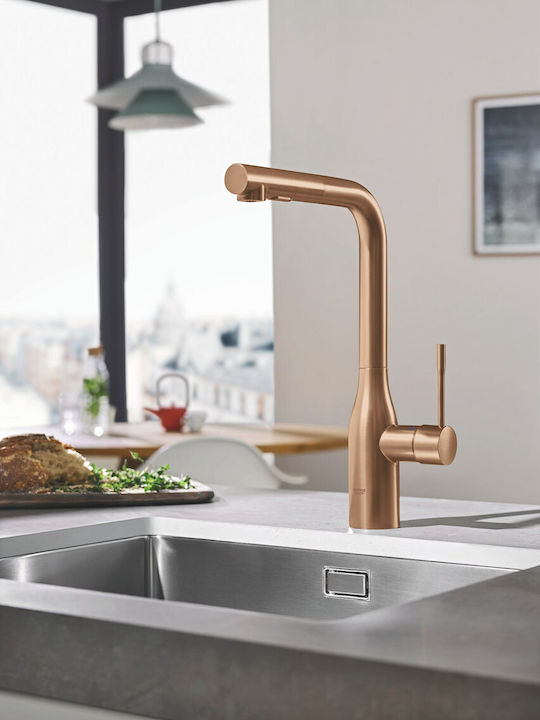 Grohe Essence Tall Kitchen Faucet Counter with Shower Brushed Warm Sunset