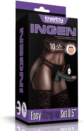 Lovetoy Easy Strapon Set Harnașament cu Dildo 21.5cm în Culoare Negru