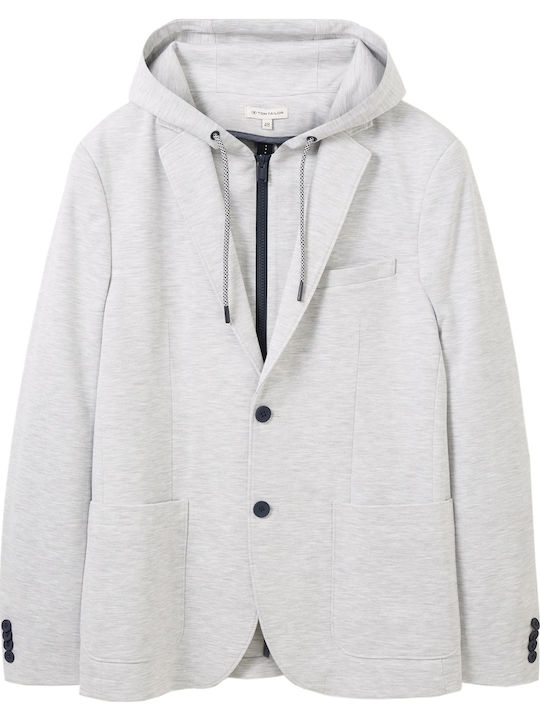 Men's Cardigan with Buttons and Hood Gray