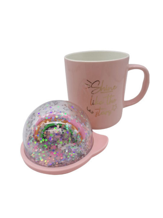 Romvous Ceramic Cup with Lid Pink 330ml