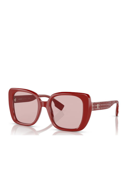 Burberry Helena Woman Sunglasses with Red Horn-Rimmed Frame and Green Lens BE4371 4027/5