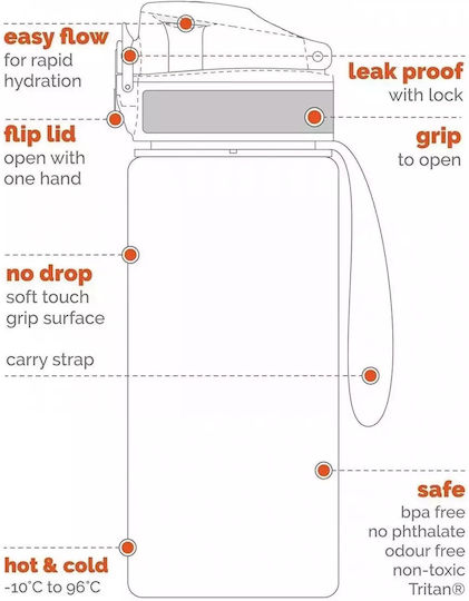 Ion8 Quench Παιδικό Παγούρι Πλαστικό Non Spill Γκρι 1000ml