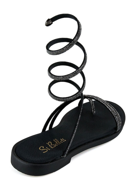 Leder Flache Sandalen für Damen in Schwarz Farbe