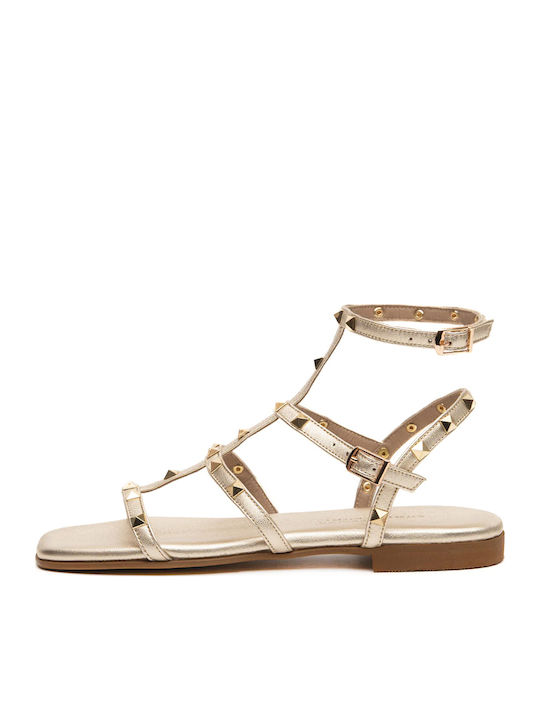 Flache Sandalen für Damen mit Riemen Platin