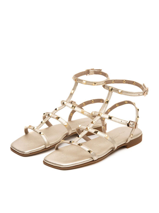 Flache Sandalen für Damen mit Riemen Platin