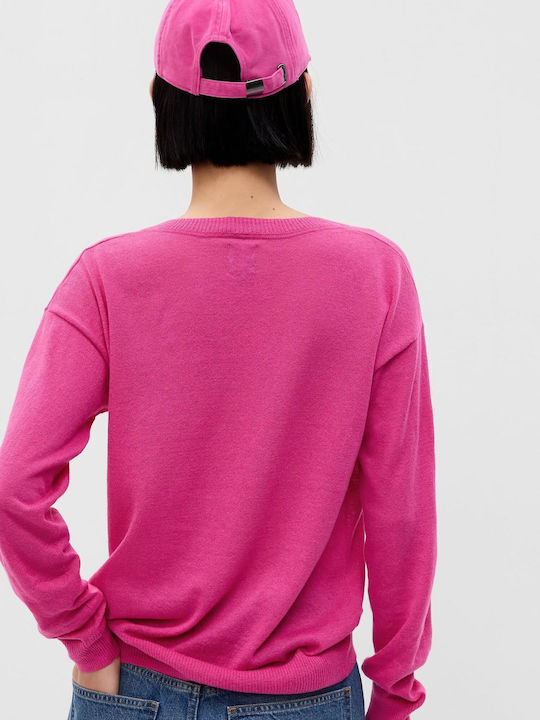 GAP Γυναικεία Μπλούζα Μακρυμάνικη με V Λαιμόκοψη Ροζ