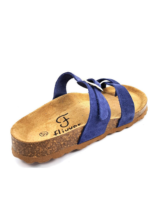 Leather Women's Flat Sandals Anatomic in Blue Color