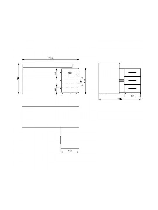 Γωνιακό Γραφείο Arhimed Ξύλινο Μαύρο / Δρυς 137.5x101.5x75εκ.
