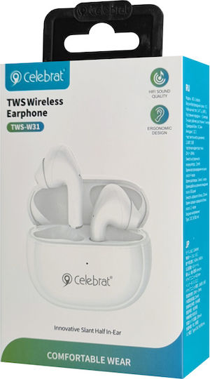 Celebrat W31 In-ear Bluetooth Handsfree Ακουστικά με Θήκη Φόρτισης Λευκά