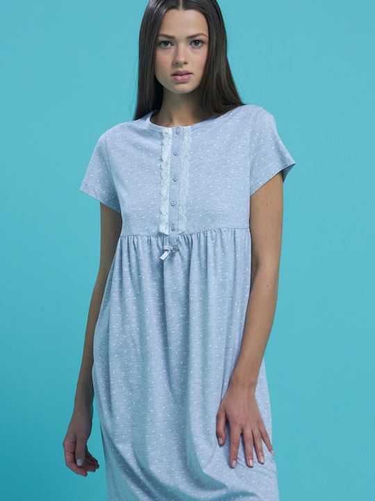 Noidinotte cotton grey polka dot nightdress with short sleeve and 5 buttons. (Ref: LA2507)