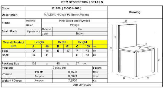 Chairs Dining Room Maleva 46x61x100cm 2pcs Coffee
