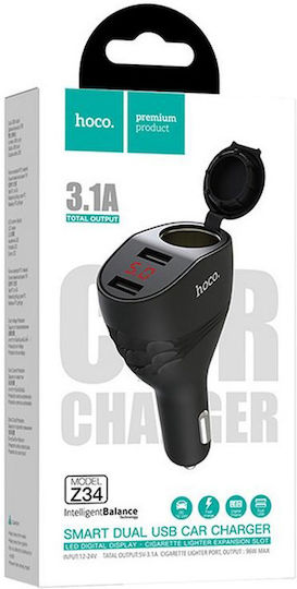 Hoco Car Charger Black Total Intensity 3.1A with Ports: 2xUSB