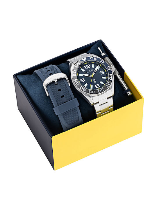 Nautica Men's Watch 45mm Battery with Silver Metal Bracelet