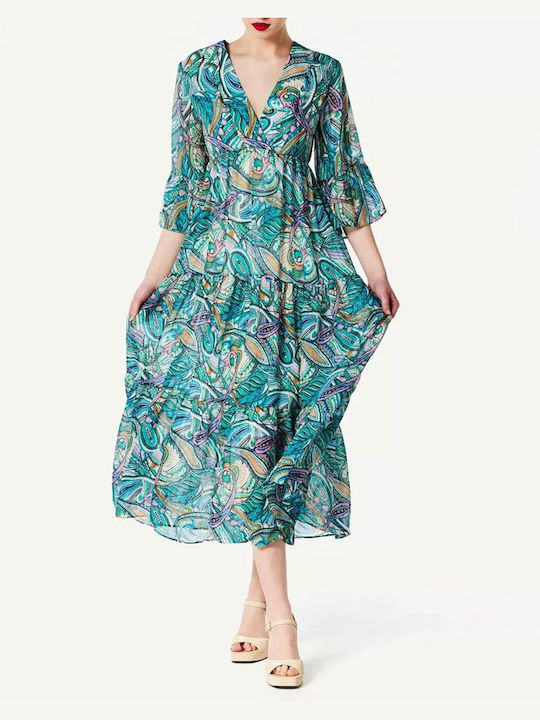 Forel Summer Midi Dress Wrap with Ruffle Turquoise