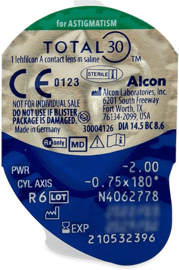 Alcon Total 30 Astigmatism 6 Μηνιαίοι Αστιγματικοί Φακοί Επαφής Υδρογέλης