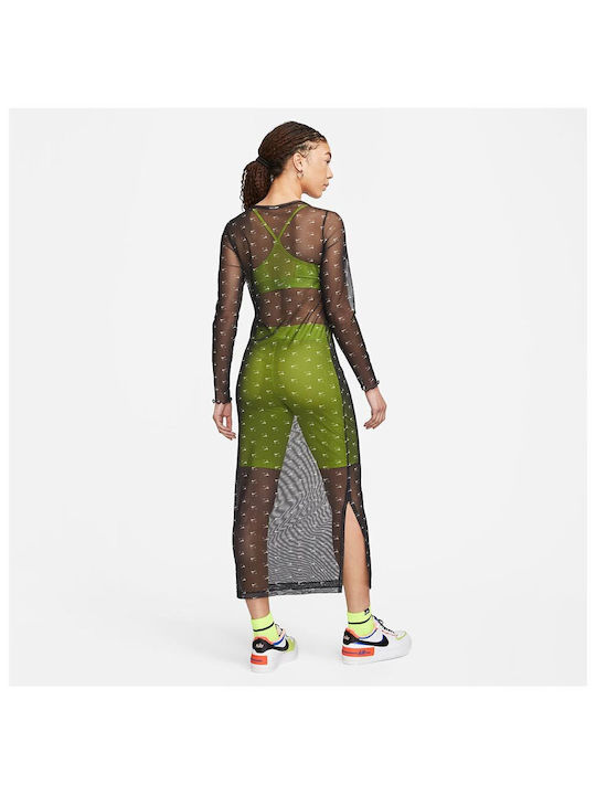 Nike Καλοκαιρινό Midi Βραδινό Φόρεμα με Διαφάνεια Μαύρο