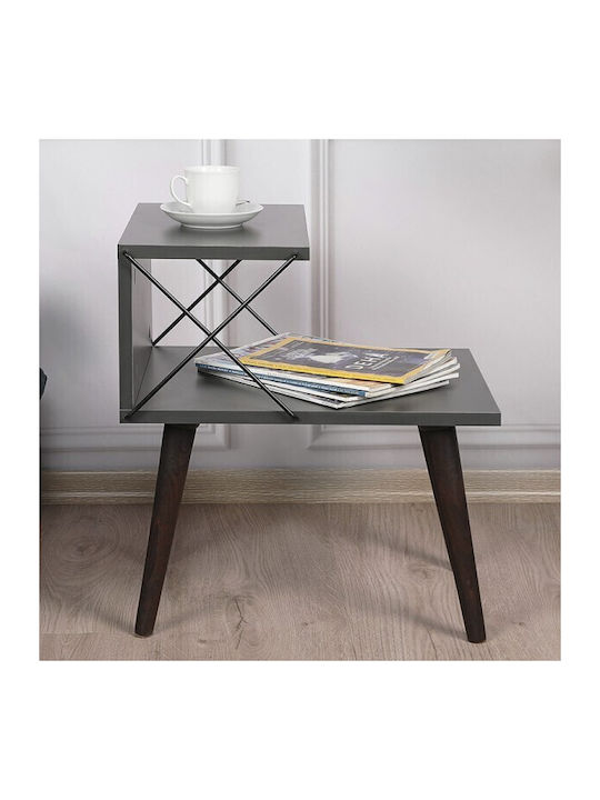 Bedside Table Gather Wooden Anthracite Walnut 50x40x55cm