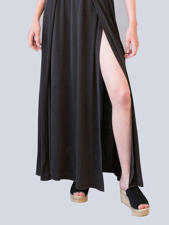 Summer Maxi Evening Dress with Drape Black
