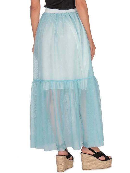 High-waisted Maxi Skirt with Tulle Blue