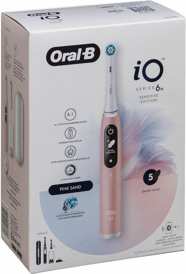 Oral-B IO Series 6 Periuță de dinți electrică cu Temporizator, Senzor de Presiune și Husă de Călătorie Pink Sand
