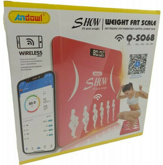 Andowl Smart Badezimmerwaage mit Körperfettmessung & Bluetooth in Rosa Farbe Q-S068